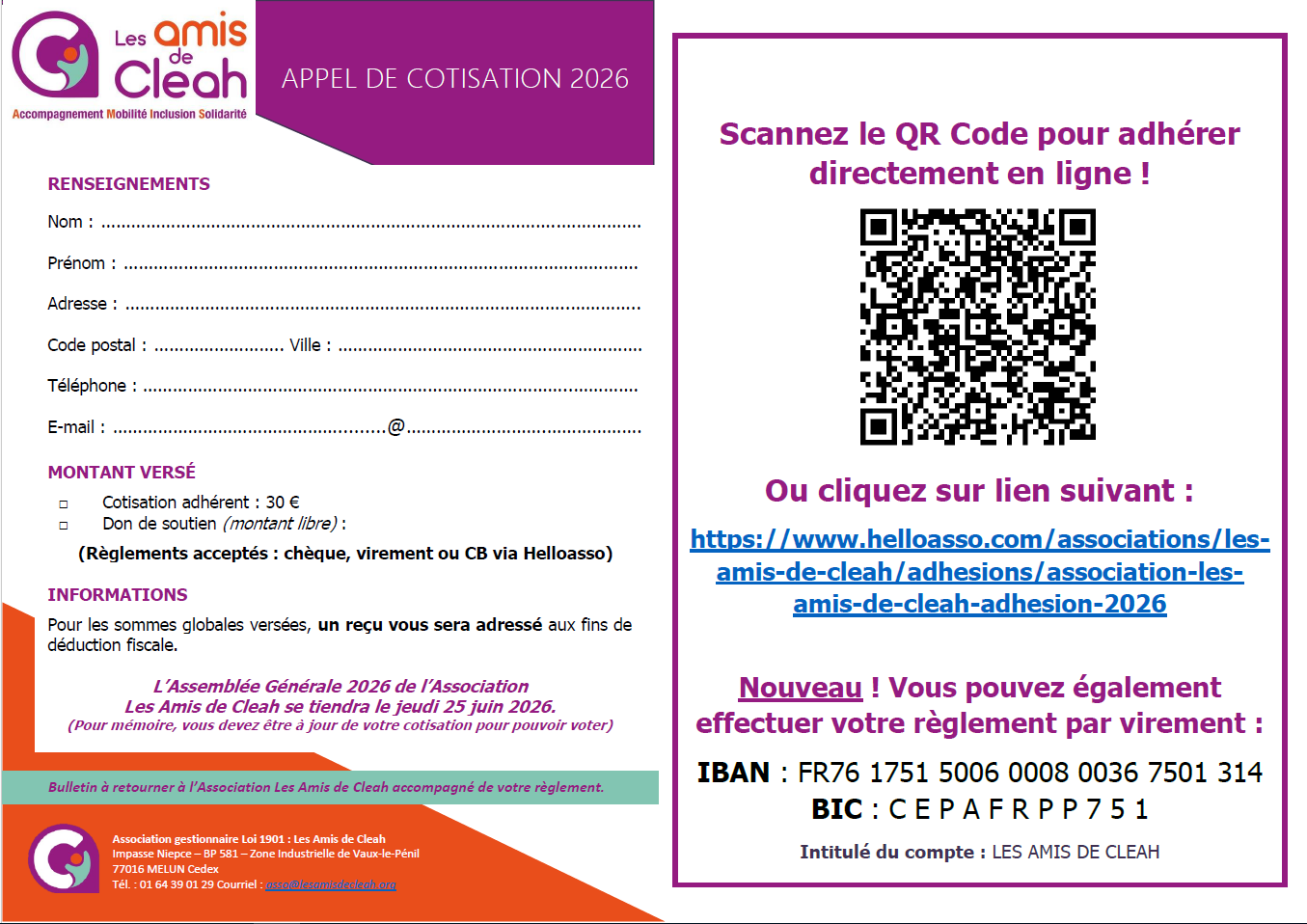 Appel à cotisation 2026 IMAGE